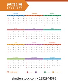 2019 Desk Calendar Vector Template Layout Design, Simple, Minimal and Elegant