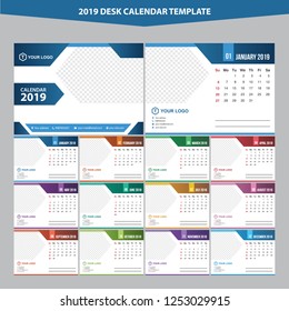 2019 Desk Calendar Vector Template Layout Design, Simple, Minimal and Elegant