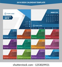 2019 Desk Calendar Vector Template Layout Design, Simple, Minimal and Elegant