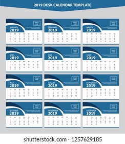 2019 Desk Calendar Vector Template Layout Design, Simple, Minimal and Elegant
