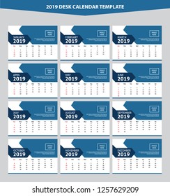 2019 Desk Calendar Vector Template Layout Design, Simple, Minimal and Elegant