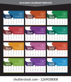 2019 Desk Calendar Vector Template Layout Design, Simple, Minimal and Elegant