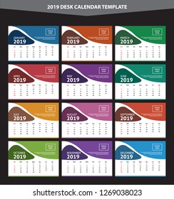 2019 Desk Calendar Vector Template Layout Design, Simple, Minimal and Elegant
