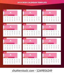 2019 Desk Calendar Vector Template Layout Design, Simple, Minimal and Elegant