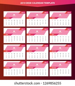 2019 Desk Calendar Vector Template Layout Design, Simple, Minimal and Elegant