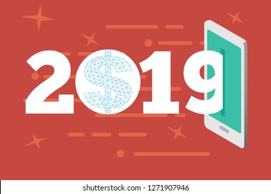 2019 Digital mobile banking online shopping money wallet. Isometric flat design