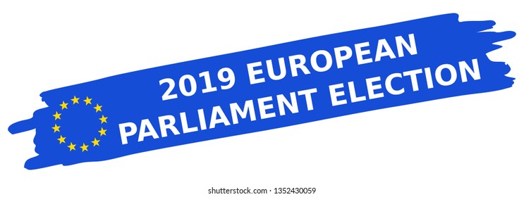 2019 European Parliament Election, Blue Brush Stroke, EU Flag, Stars, Oblique, Banner