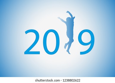 The 2019 figure was on a blue background. Silhouette of a girl who dances instead of numbers 1.