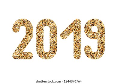 2019 Figures from gold sparkles. For Christmas invitations, banners, price tags, posters. White background