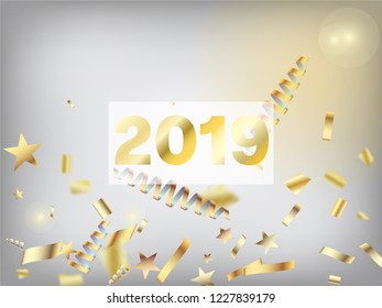 2019 Fireworks Glitter Confetti Card Background. Cool Rich VIP Christmas, New Year, Birthday Party Holiday Frame. Horizontal Fairy Shimmer Background. Gold Fireworks Glitter Confetti - Shutterstock ID 1227839179