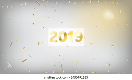 2019 Fireworks Glitter Confetti Card Background. Horizontal Fairy Stardust Background. Cool Rich VIP Christmas, New Year, Birthday Party Holiday Scatter. Gold Fireworks Glitter Confetti