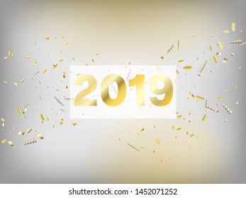 2019 Fireworks Glitter Confetti Card Background. Horizontal Mystical Glitter Background. Cool Platinum Christmas, New Year, Birthday Party Holiday Border. Gold Fireworks Glitter Confetti