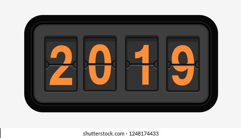 2019 flip clock template. Design element on white background. Stock vector illustration.