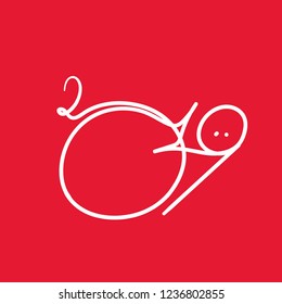 
2019 in the form of a pig. year of the pig. line sketch of a pig on a red background.