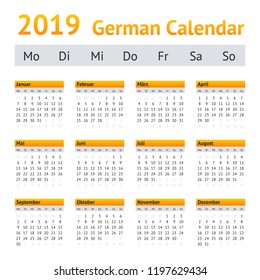2019 German Calendar. Week starting on Monday