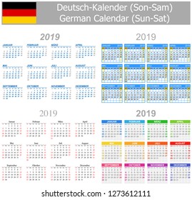 2019 German Mix Calendar Sun-Sat on white background