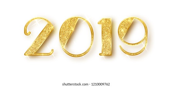 2019 glitter typography design. Gold sparkling Numbers Design of greeting card of Happy new year design. Gold Shining Pattern. Happy New Year Banner with 2019 Numbers. Vector illustration.