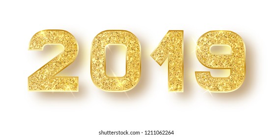 2019 glitter typography design. Gold sparkling Numbers Design of greeting card of Happy new year design. Gold Shining Pattern. Happy New Year Banner with 2019 Numbers. Vector illustration.