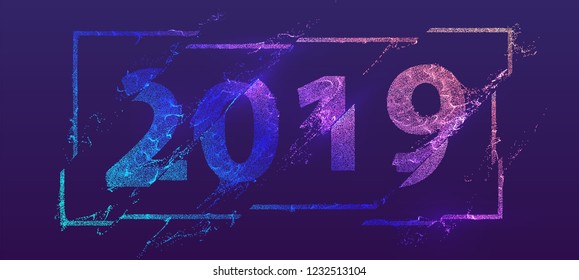 2019 partículas brillantes flujo dinámico líquido. Diseño moderno de la cubierta de fluidos. Ilustración vectorial Eps10