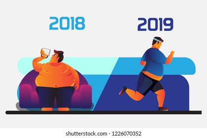 2019 goals to burn fat and start healthy lifestyle vector cartoon illustration