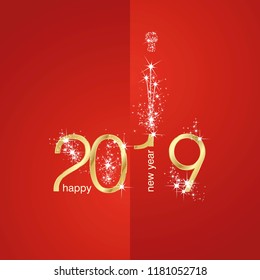 2019 Gold New Year firework red illustration
