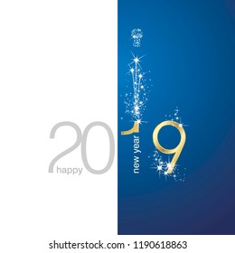 2019 Gold New Year firework champagne white blue illustration