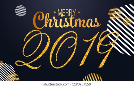 2019 golden New Year sign with golden glitter and loading panel on black background. Vector New Year illustration.