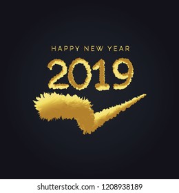 2019 golden New Year sign with golden glitter on black background. Vector New Year illustration. Happy New Year Banner with 2019 Numbers on Bright Background.