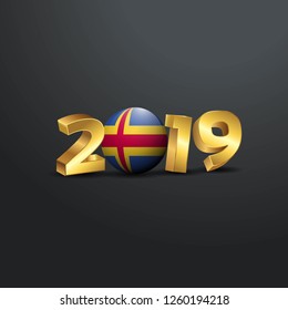 2019 Golden Typography with Aland Flag. Happy New Year Lettering