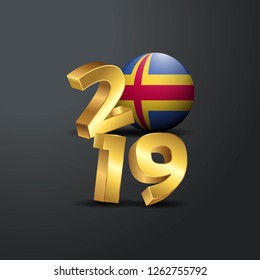 2019 Golden Typography with Aland Flag. Happy New Year Lettering