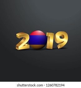 2019 Golden Typography with Armenia Flag. Happy New Year Lettering