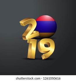 2019 Golden Typography with Armenia Flag. Happy New Year Lettering