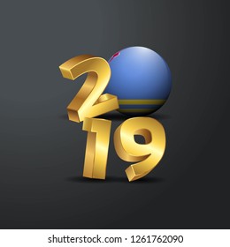 2019 Golden Typography with Aruba Flag. Happy New Year Lettering