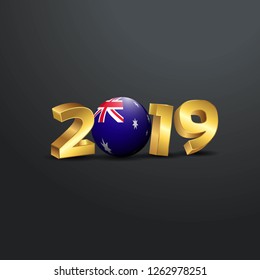 2019 Golden Typography with Australia Flag. Happy New Year Lettering