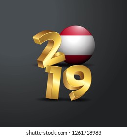2019 Golden Typography with Austria Flag. Happy New Year Lettering