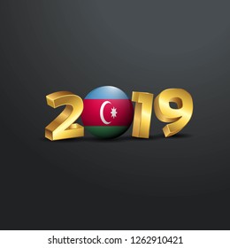 2019 Golden Typography with Azerbaijan Flag. Happy New Year Lettering