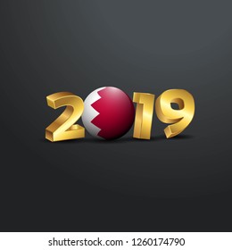 2019 Golden Typography with Bahrain Flag. Happy New Year Lettering