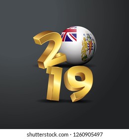 2019 Golden Typography with British antarctic Territory Flag. Happy New Year Lettering