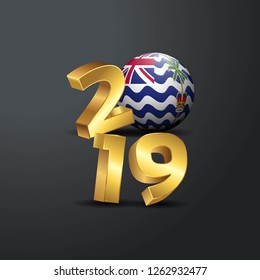 2019 Golden Typography with British Indian Ocean Territory Flag. Happy New Year Lettering