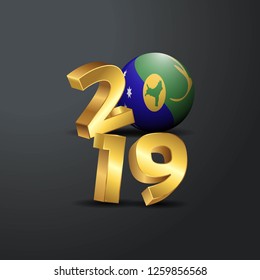 2019 Golden Typography with Christmas island Flag. Happy New Year Lettering
