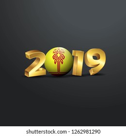 2019 Golden Typography with Chuvashia Flag. Happy New Year Lettering