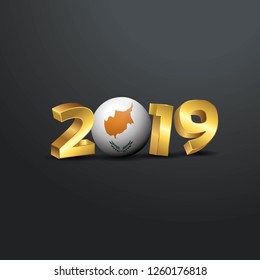 2019 Golden Typography with Cyprus Flag. Happy New Year Lettering