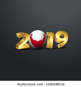 2019 Golden Typography with Easter Island Rapa Nui Flag. Happy New Year Lettering