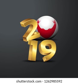 2019 Golden Typography with Easter Island Rapa Nui Flag. Happy New Year Lettering