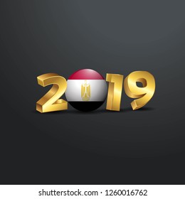 2019 Golden Typography with Egypt Flag. Happy New Year Lettering
