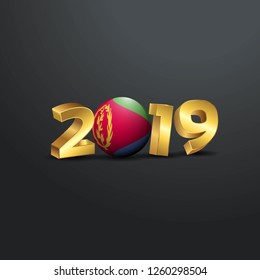 2019 Golden Typography with Eritrea Flag. Happy New Year Lettering