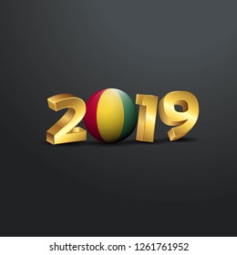 2019 Golden Typography with Guinea Flag. Happy New Year Lettering