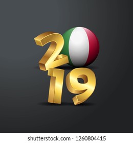 2019 Golden Typography with Italy Flag. Happy New Year Lettering