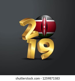 2019 Golden Typography with Kenya Flag. Happy New Year Lettering