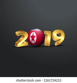 2019 Golden Typography with Korea North Flag. Happy New Year Lettering